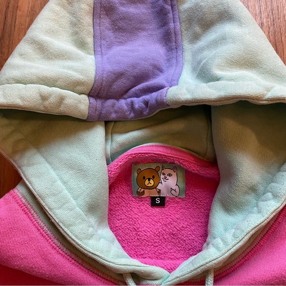 Teddy Fresh Colorblock Hoodie Small Pastel Bear Cat Logo Pullover - Picture 7 of 10
